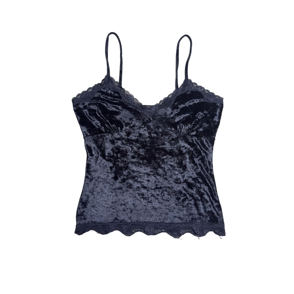 MKM Designs Black Crushed Velvet Lace Trim Cami Top